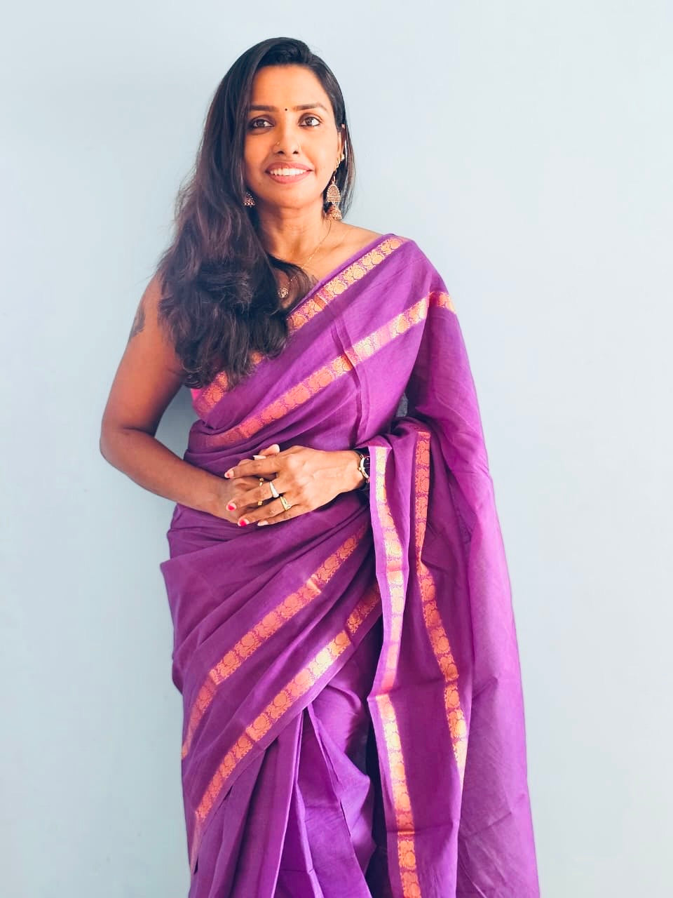Tarangini Sungudi Cotton sarees with blouse violet