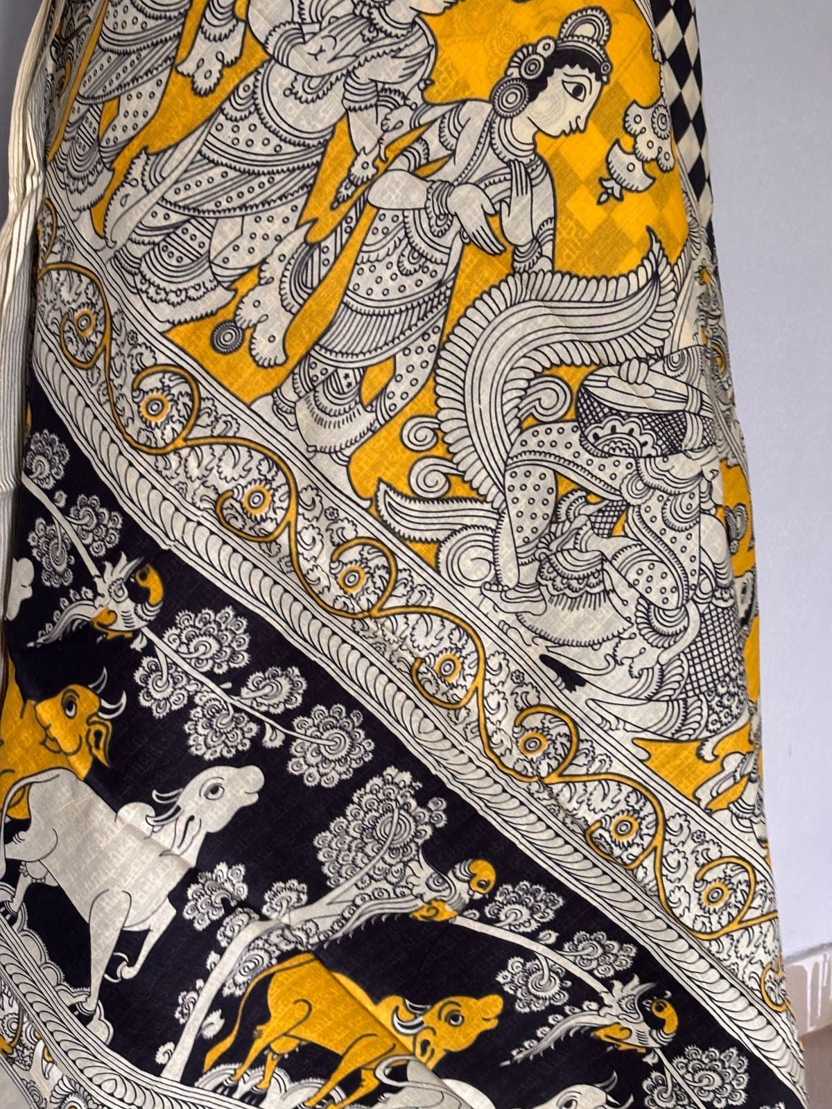 Vasantika (वसन्तिका) Jaipur Hand Block printed Soft Cotton Sarees, Sanskrit script and Kalamkari print VA04