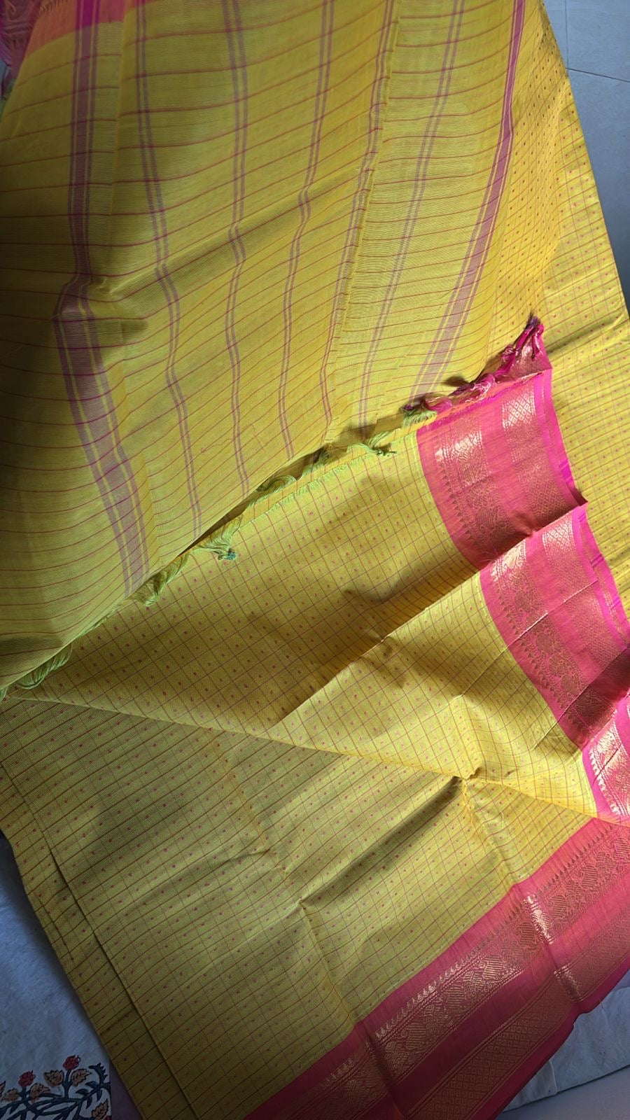 Lakshadeepan thousand butta Sarees mango yellow