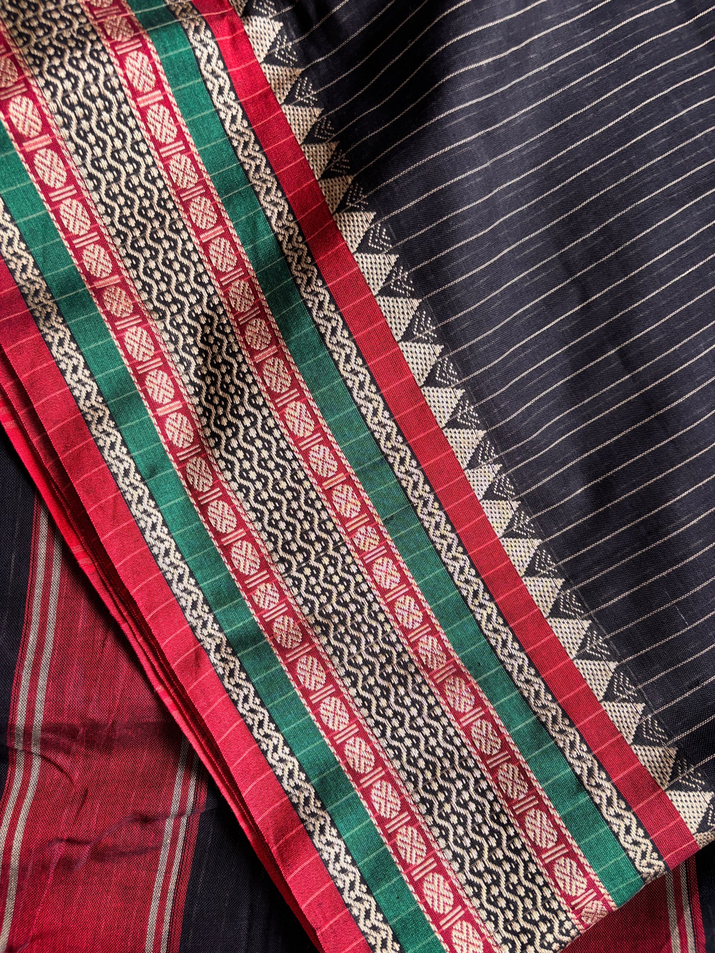 Vrinda वृंदा Narayanpeth Black Striped temple border Vintage Sarees