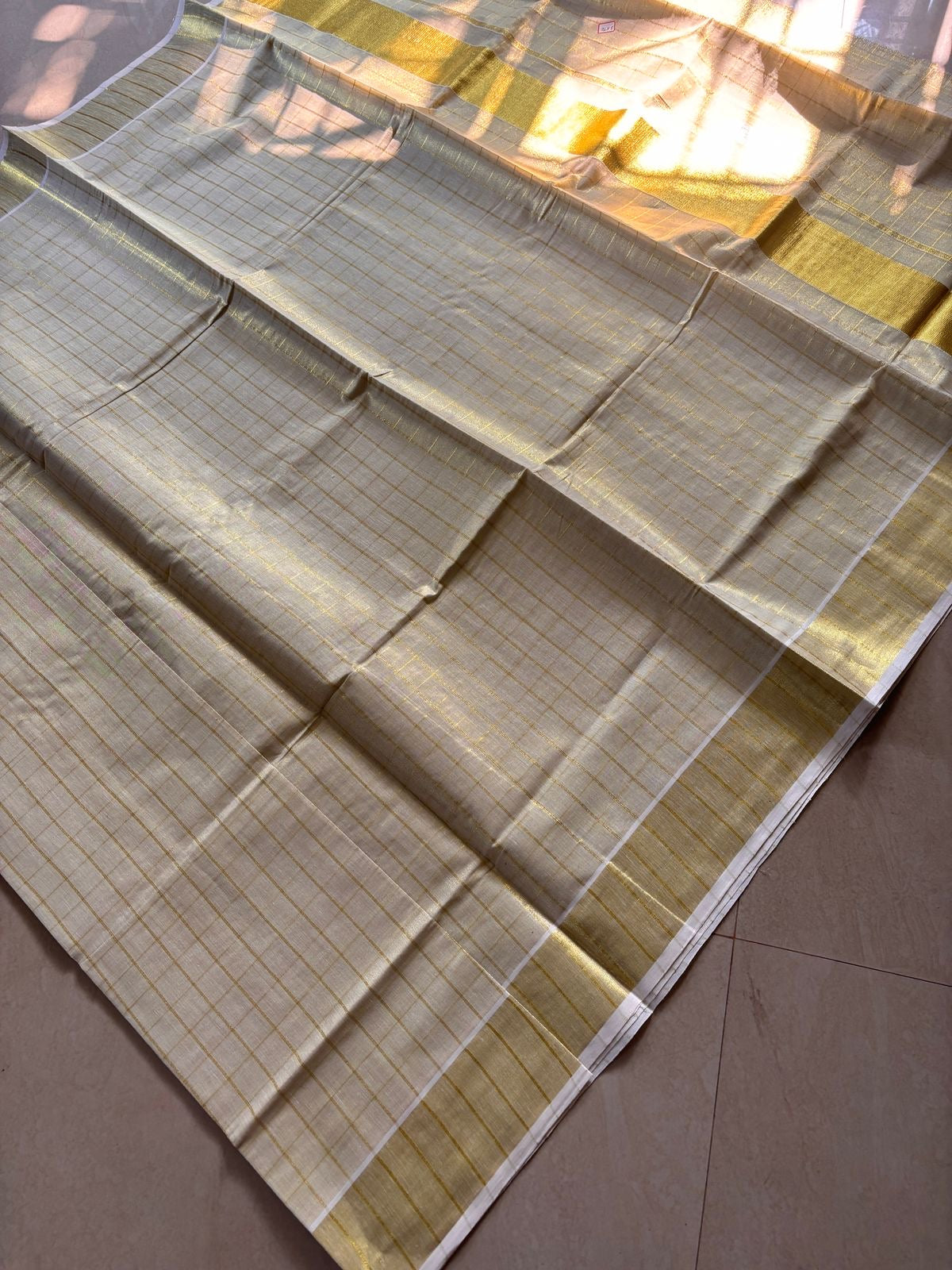 Sarvani Bridal premium golden zari striped Kerala Set Saree SAR10