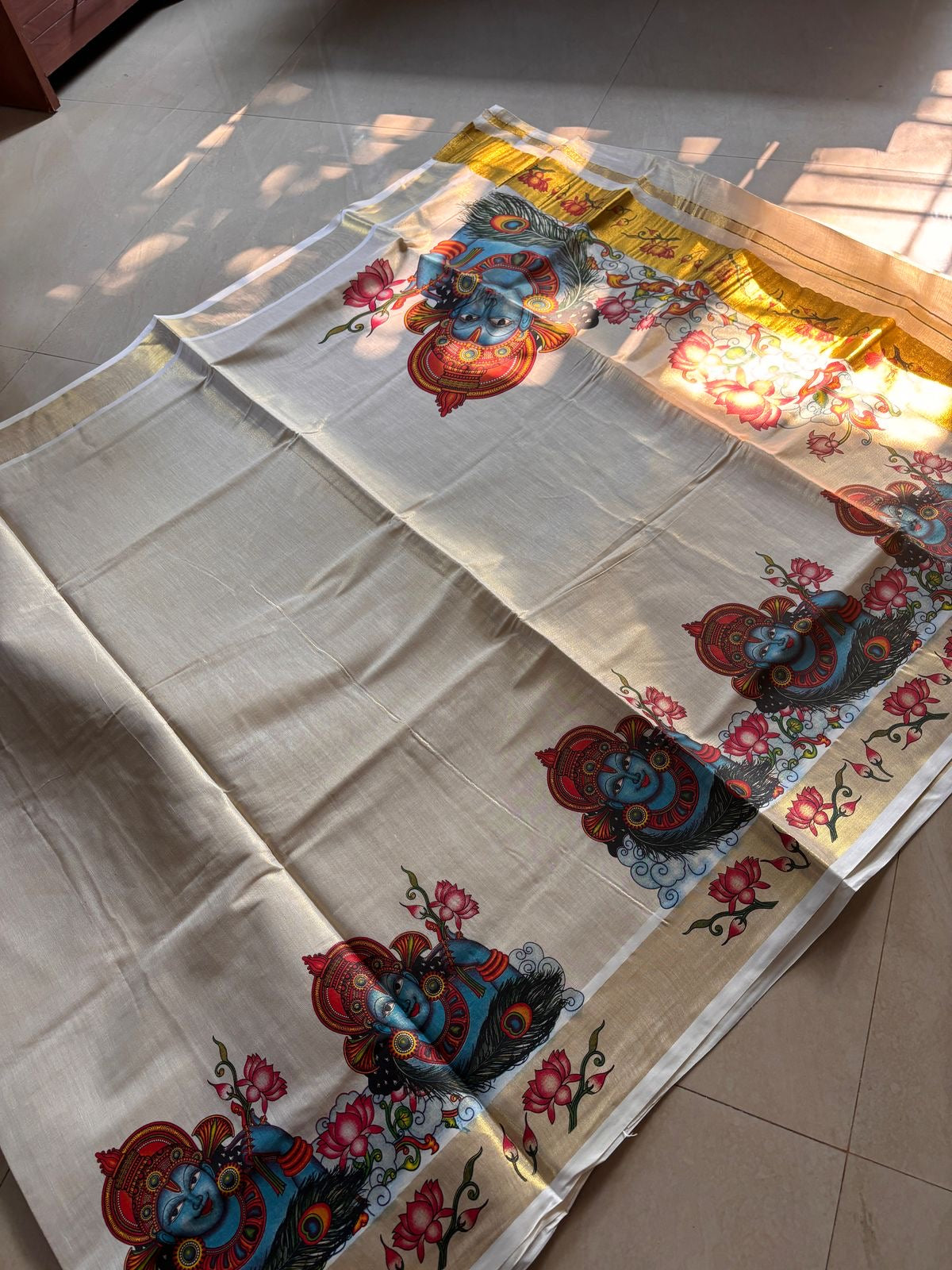 Sarvani Mural Krishna Golden Tissue Kerala Set Saree SAR06