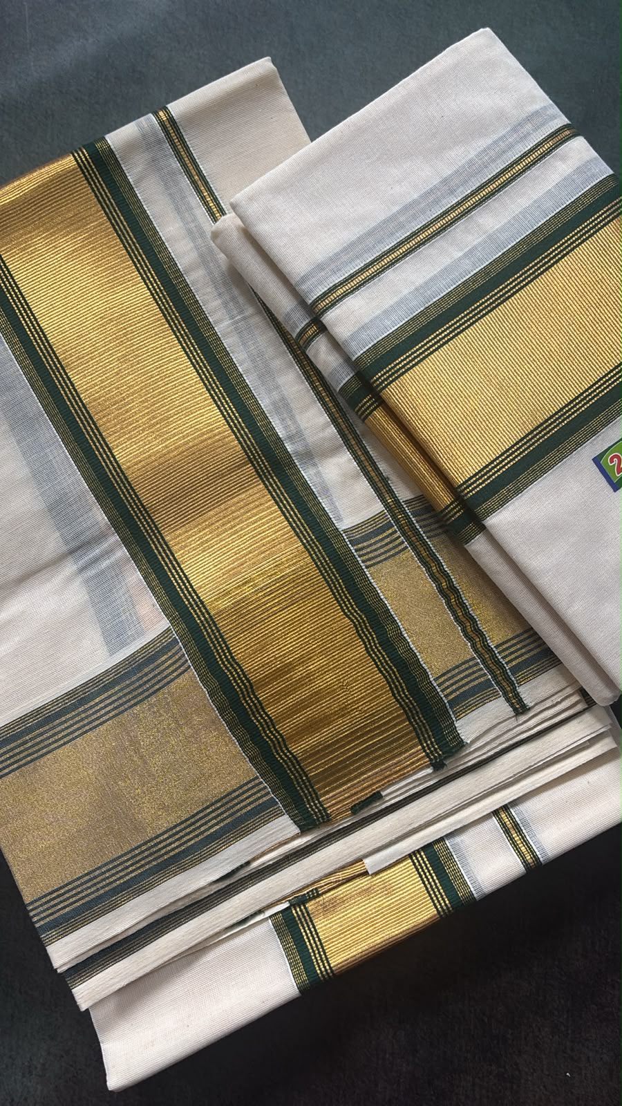 Pure cotton Kasavu set Mundu with green border
