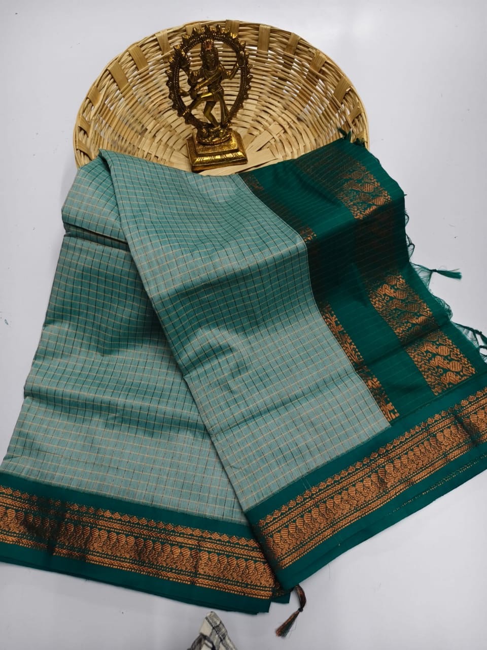 Apsara Teal green Kalyani Cotton Silk saree