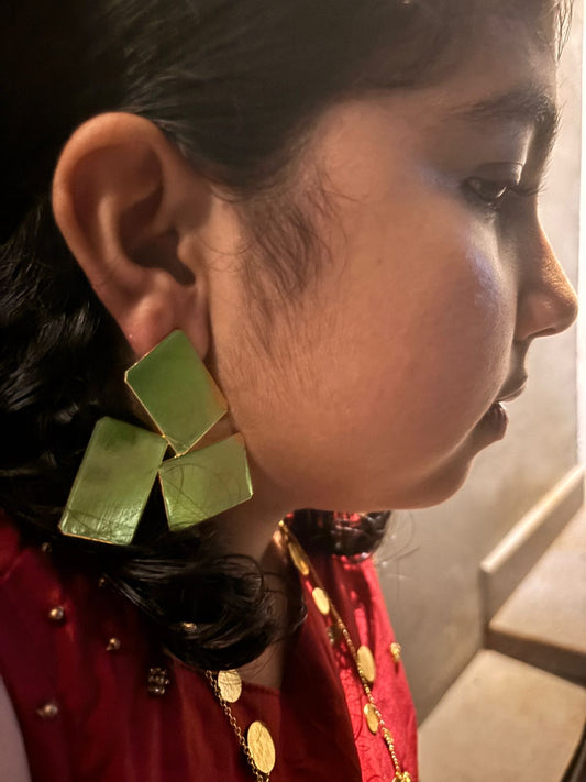 Anti tarnish brass statement ear piece asymmetrical pattern