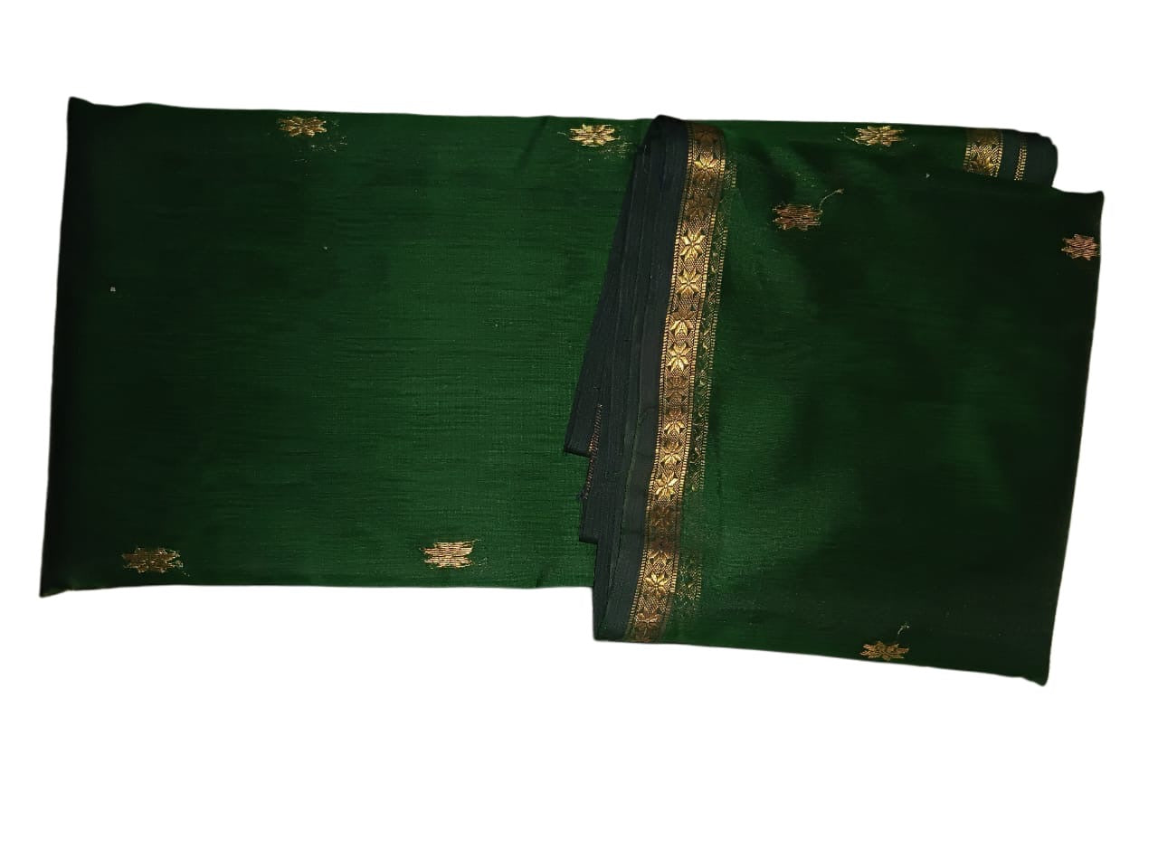 Kalyanika(कल्याणिका) Handloom Maheshwari Silk Cotton Sarees, Bottle green KM05