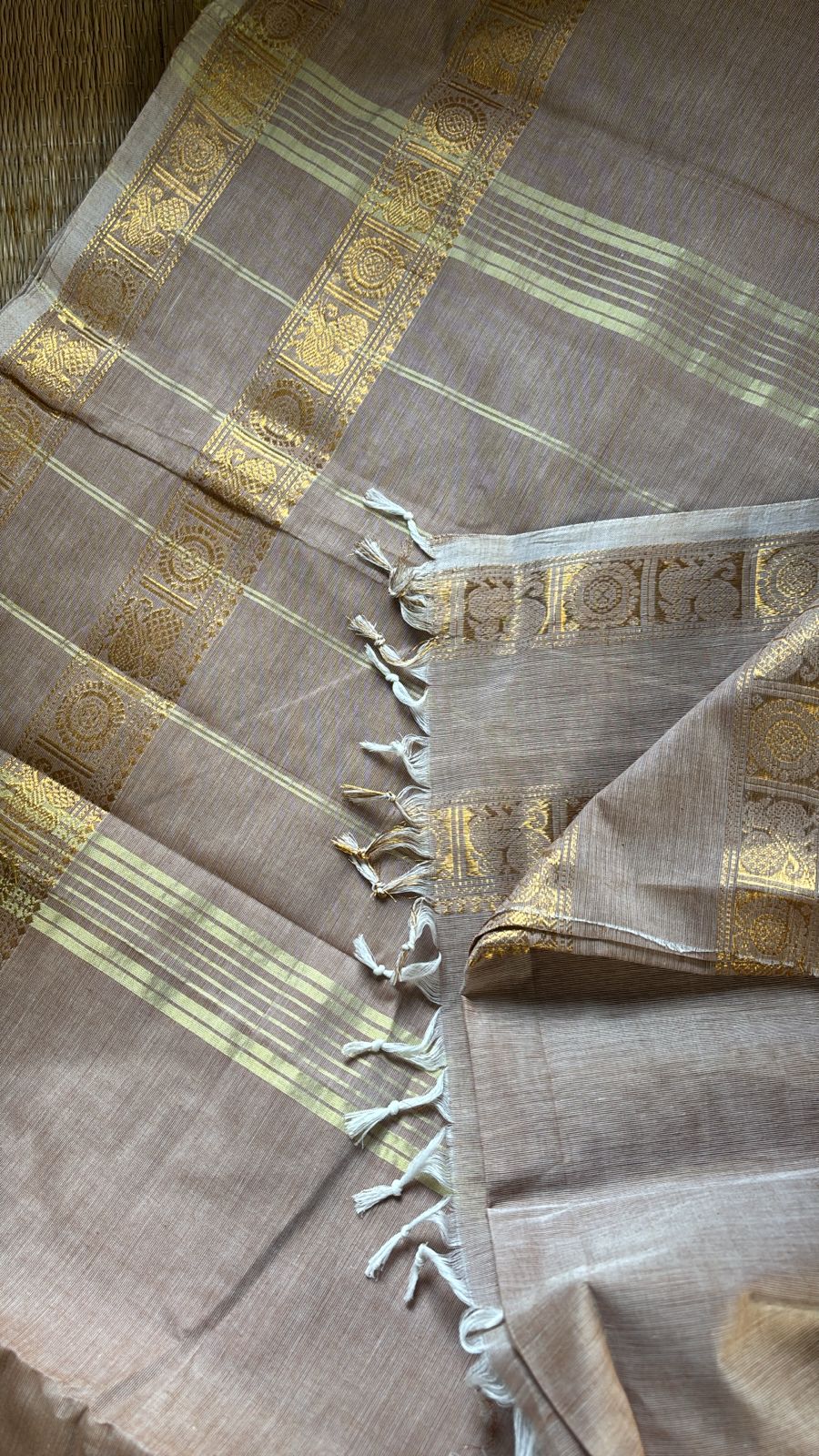 Chettinad Beige Brown Kanchi Cotton Saree