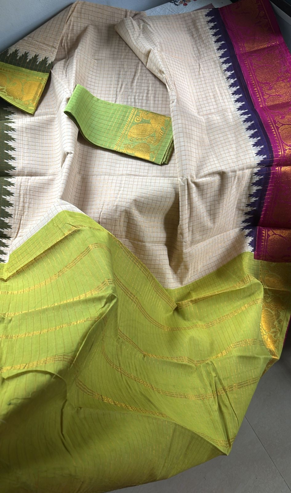 Tarangini Ganga Jamuna zari checks saree off white body colour