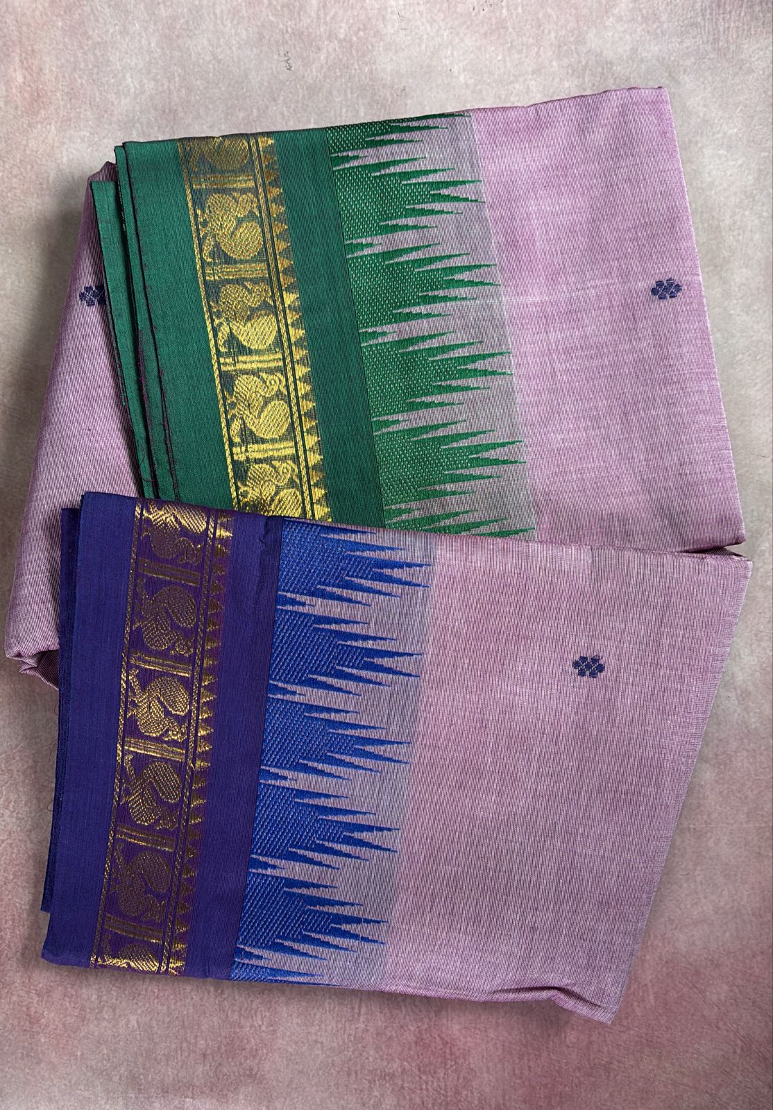 Sangita Ganga Jamuna Chettinad Cotton saree with buttas lavender