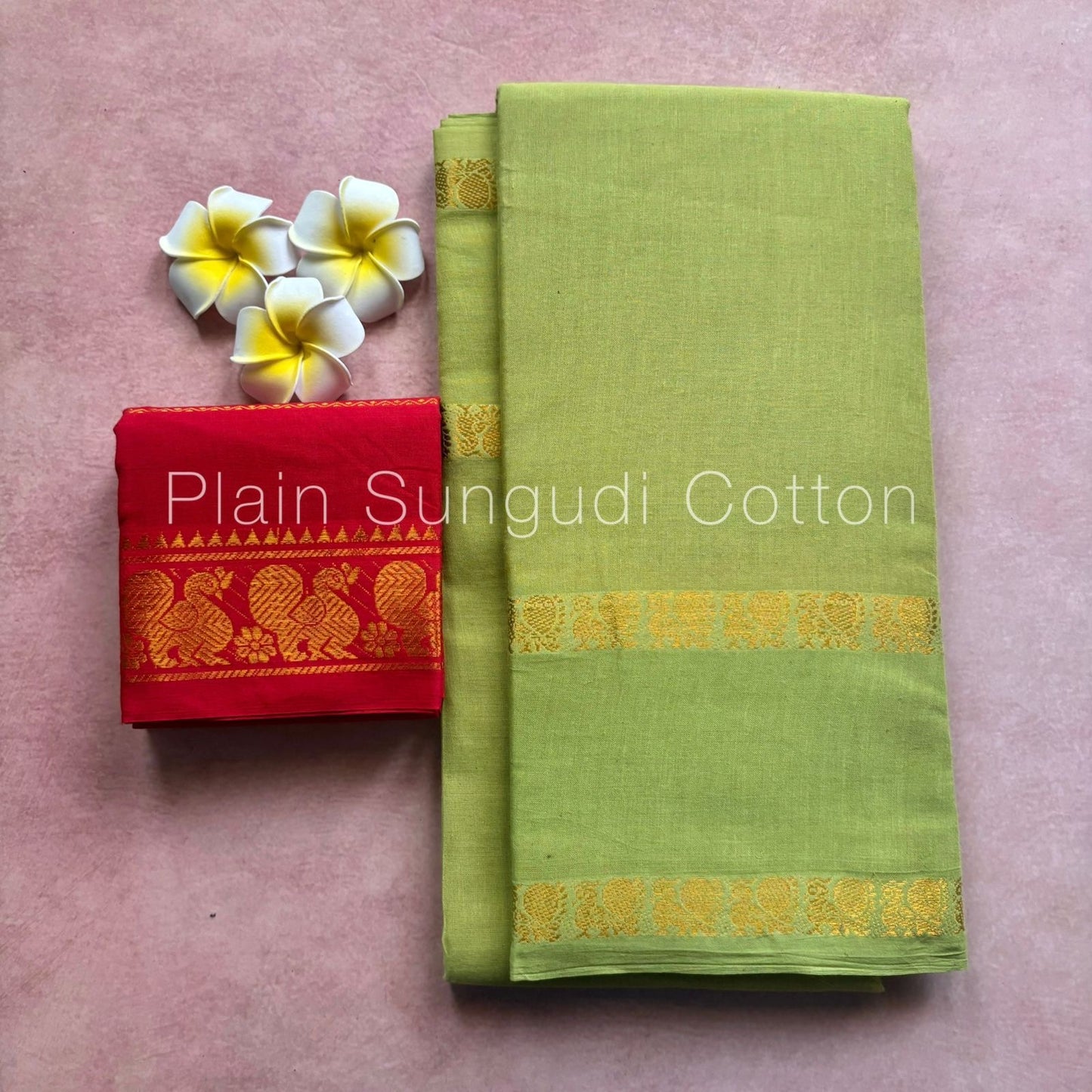 Festive Green Sungudi handloom cotton Saree with red blouse