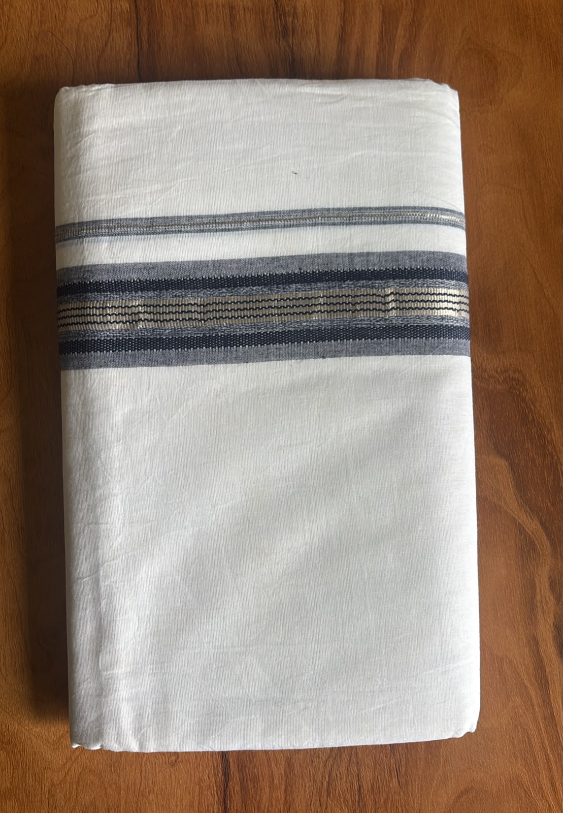 Heritage grey black silver border Gents Double Mundu Dhothi