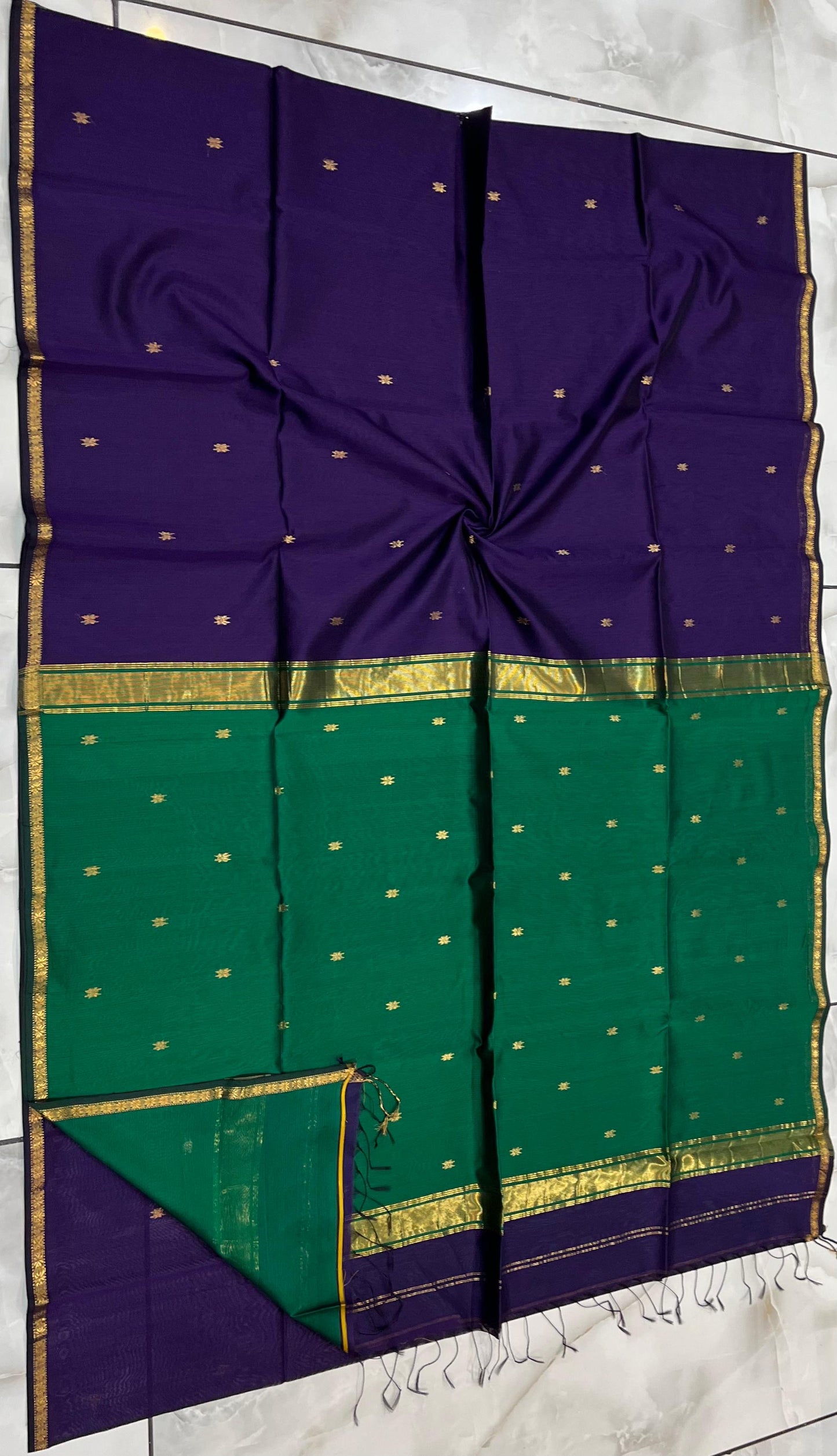 Kalyanika Maheshwari silk sarees violet and green