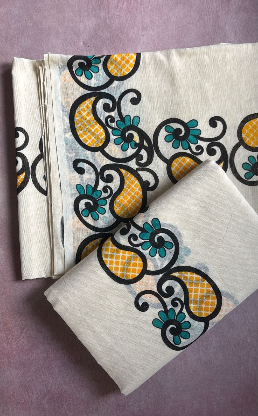 Onam special printed Cotton Set Mundu with handloom sungudi cotton blouse piece