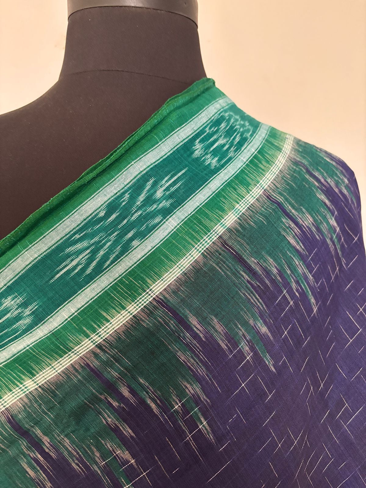 Sambalpuri Odisha handloom cotton Sarees Navy blue and green