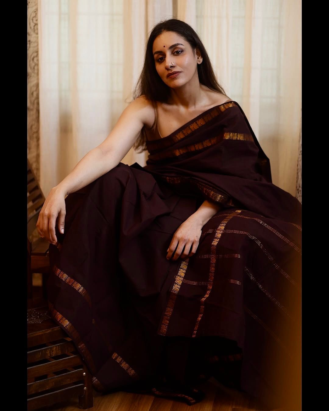 Tarangini Handloom Sungudi Cotton Sarees Brown