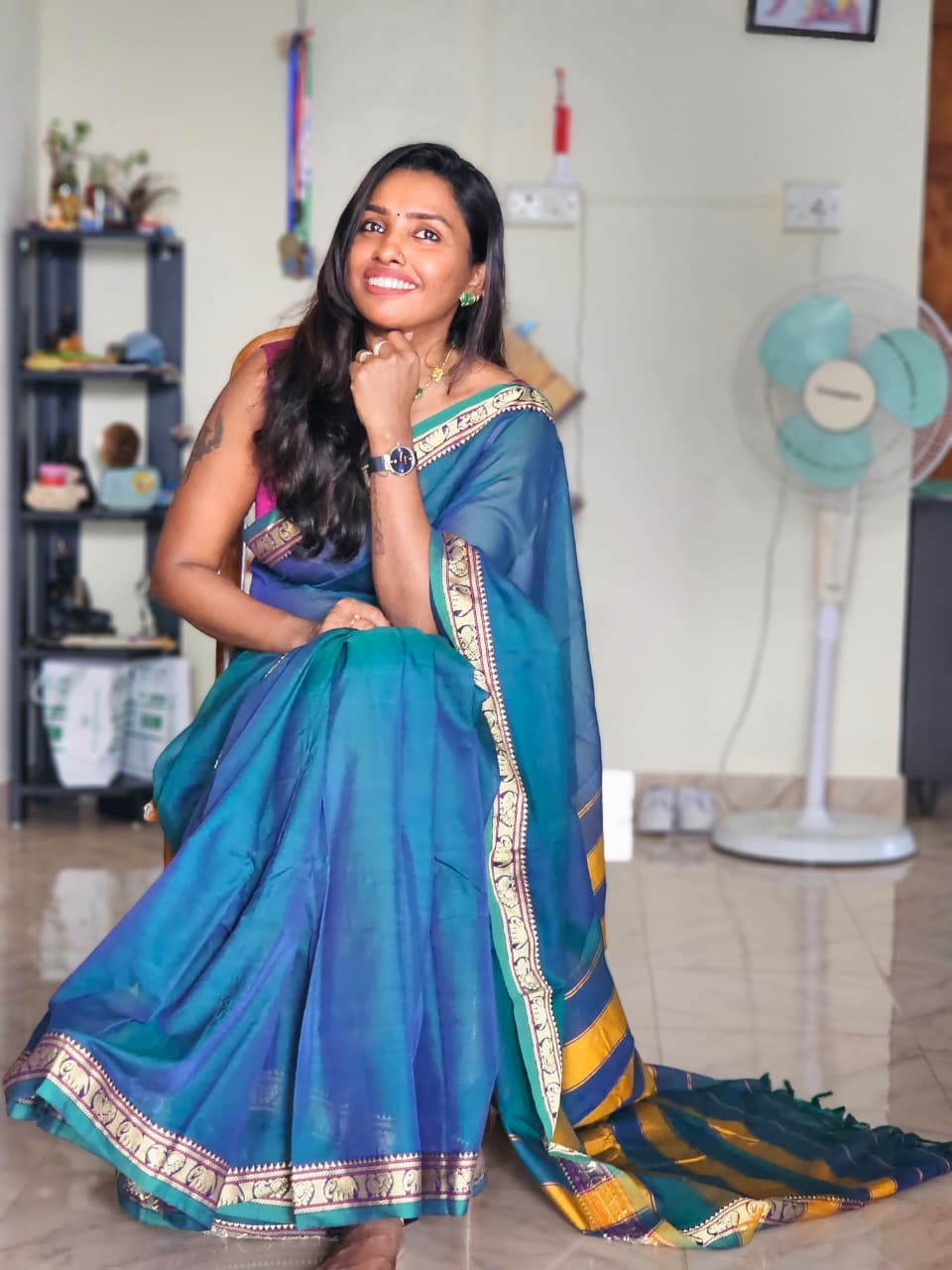 Vrinda Narayanpeth blue dual tone Vintage Sarees