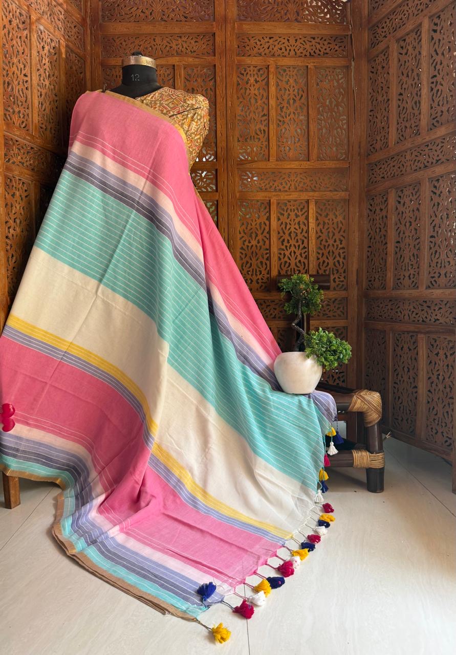 Viharika (विहारिका) Bengal handloom Mul cotton sarees multicolour pastels