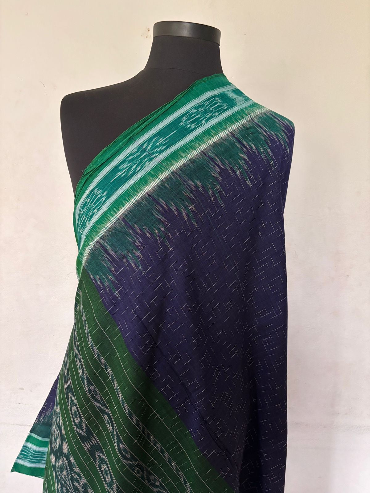Sambalpuri Odisha handloom cotton Sarees Navy blue and green