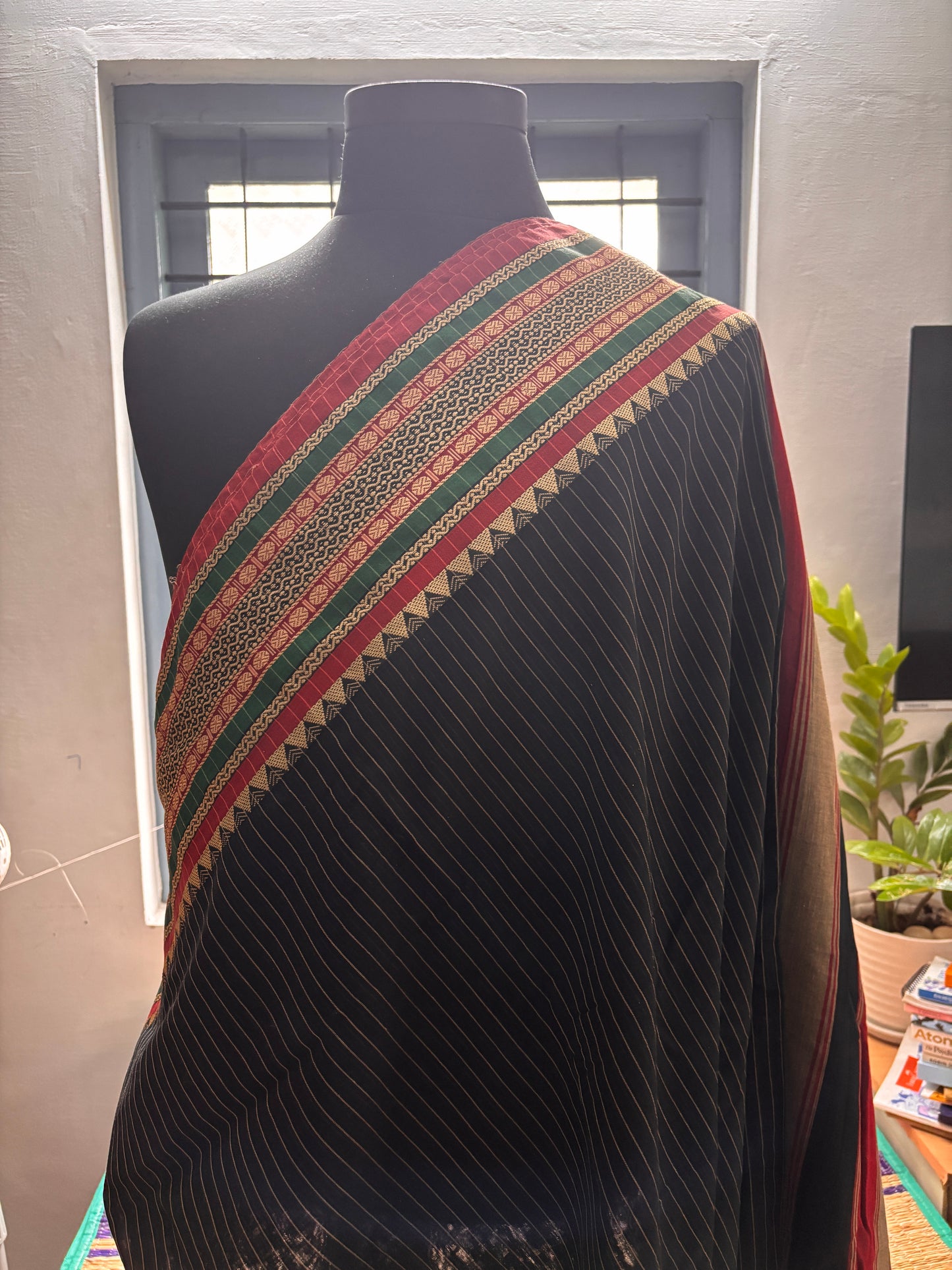 Vrinda वृंदा Narayanpeth Black Striped temple border Vintage Sarees