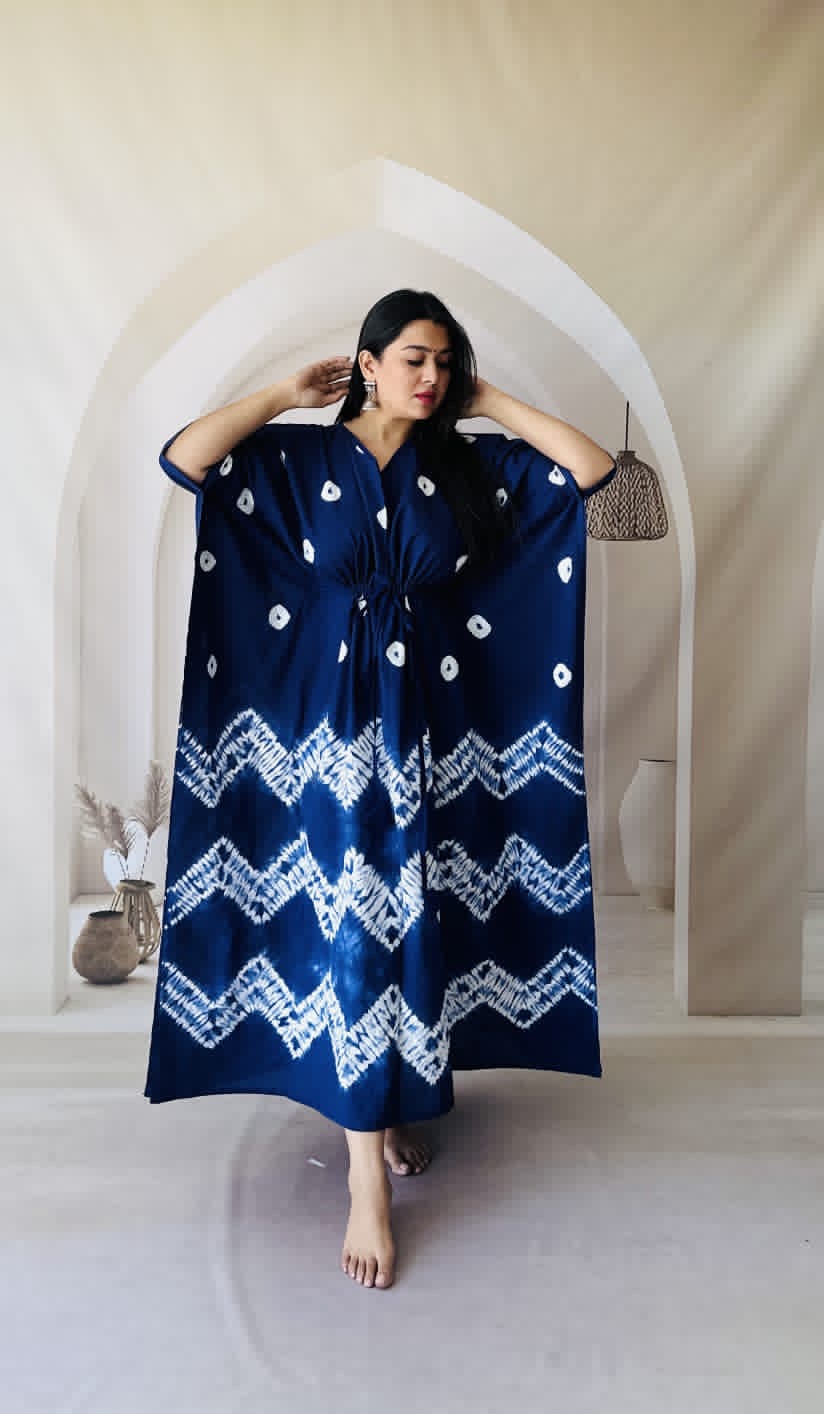 Tye and Dye Deep Blue Pure Cotton Kafthans Free Size