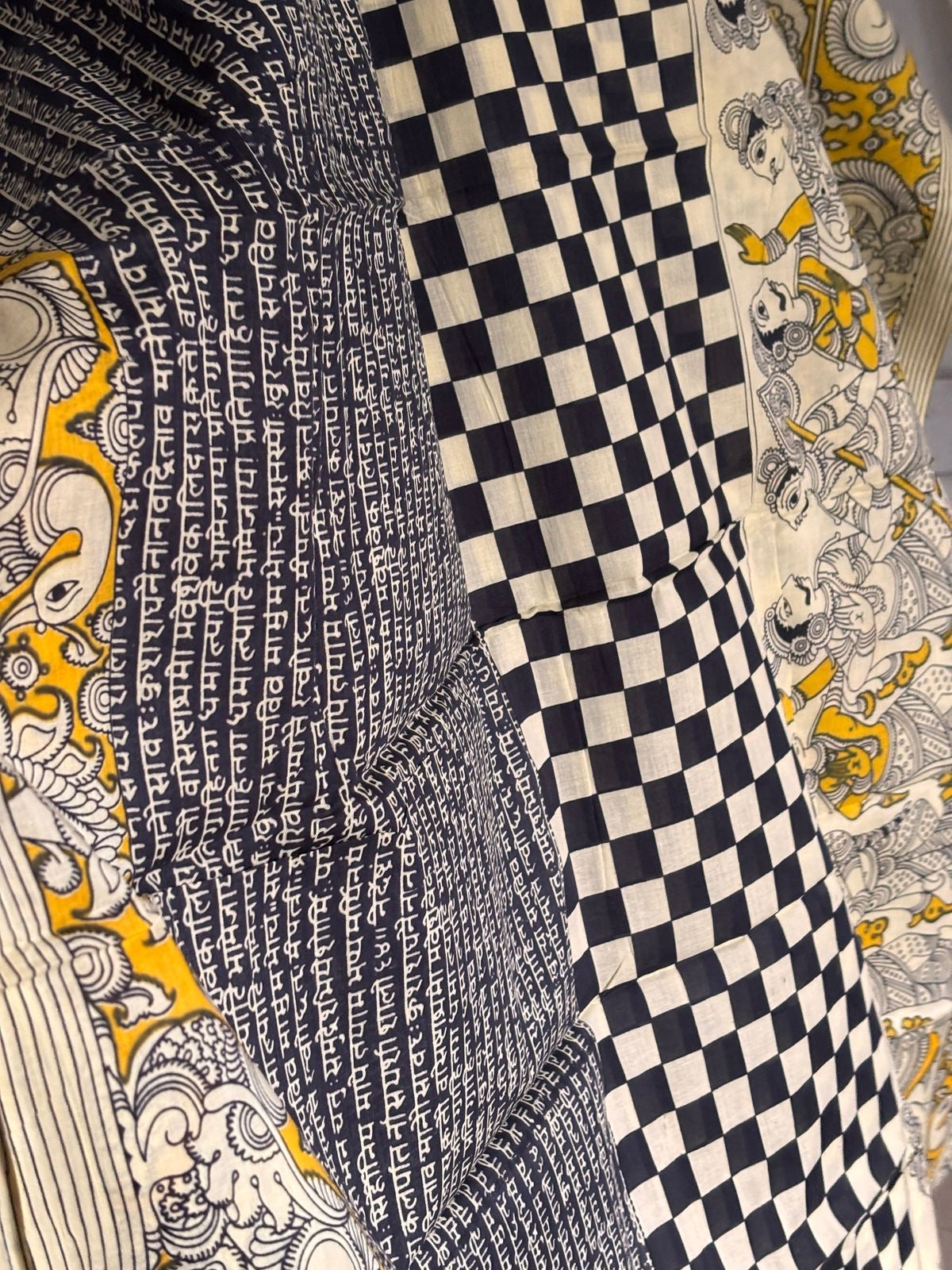 Vasantika (वसन्तिका) Jaipur Hand Block printed Soft Cotton Sarees, Sanskrit script and Kalamkari print VA04