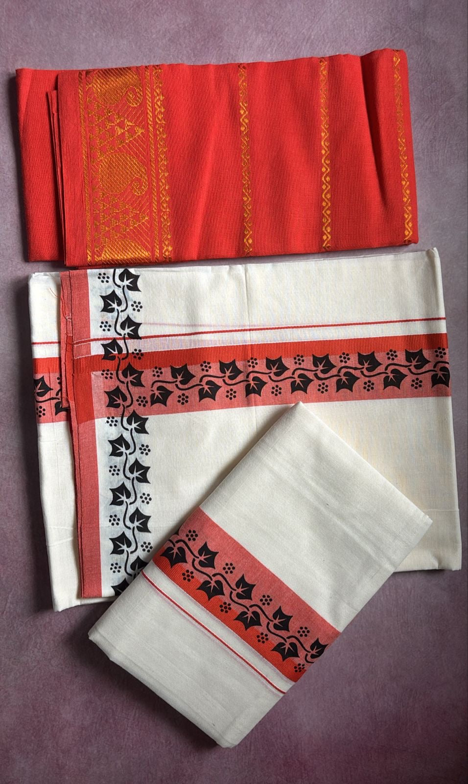 Special quality mulloth Set Mundu with handloom sungudi cotton blouse piece