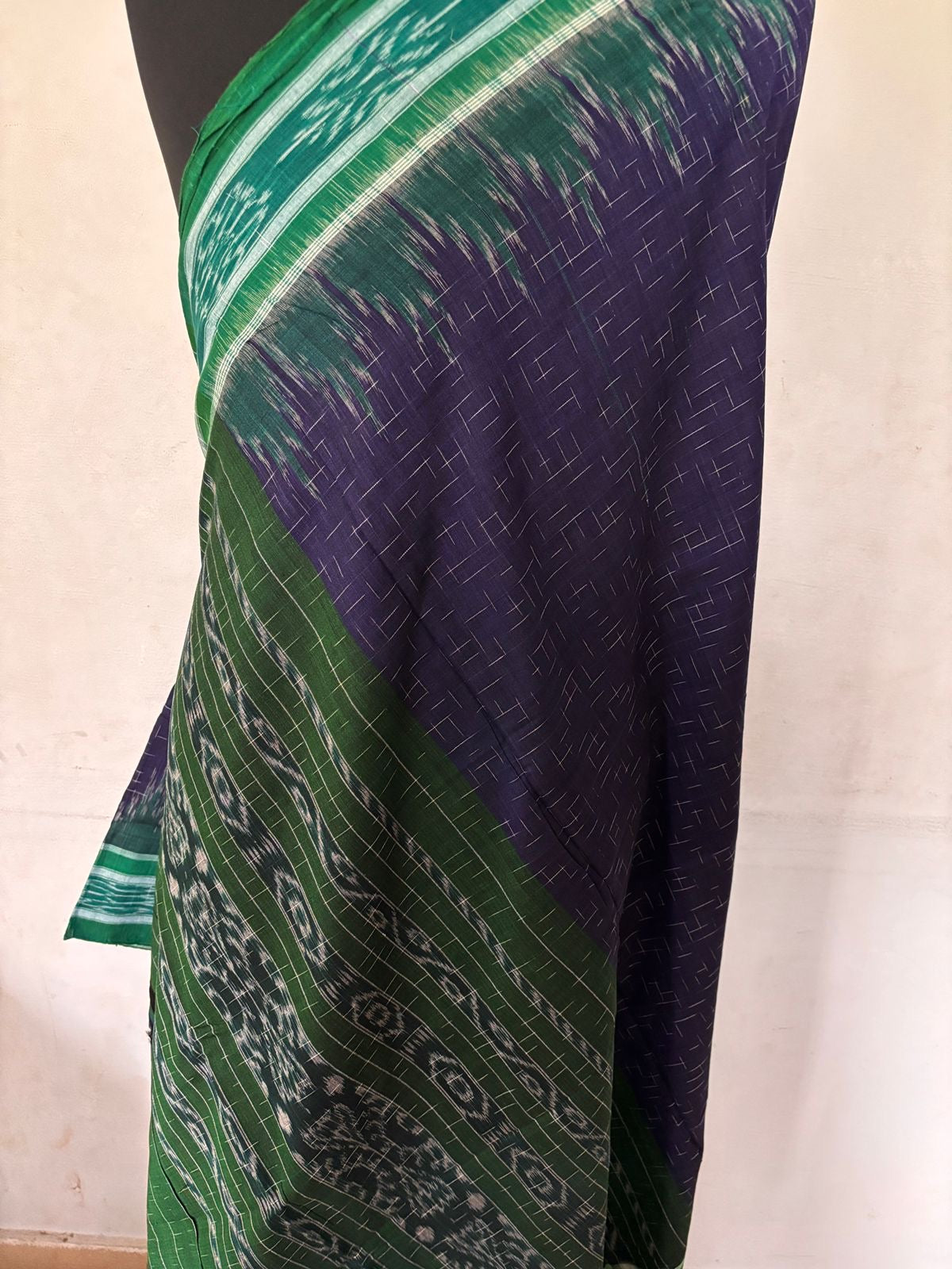 Sambalpuri Odisha handloom cotton Sarees Navy blue and green