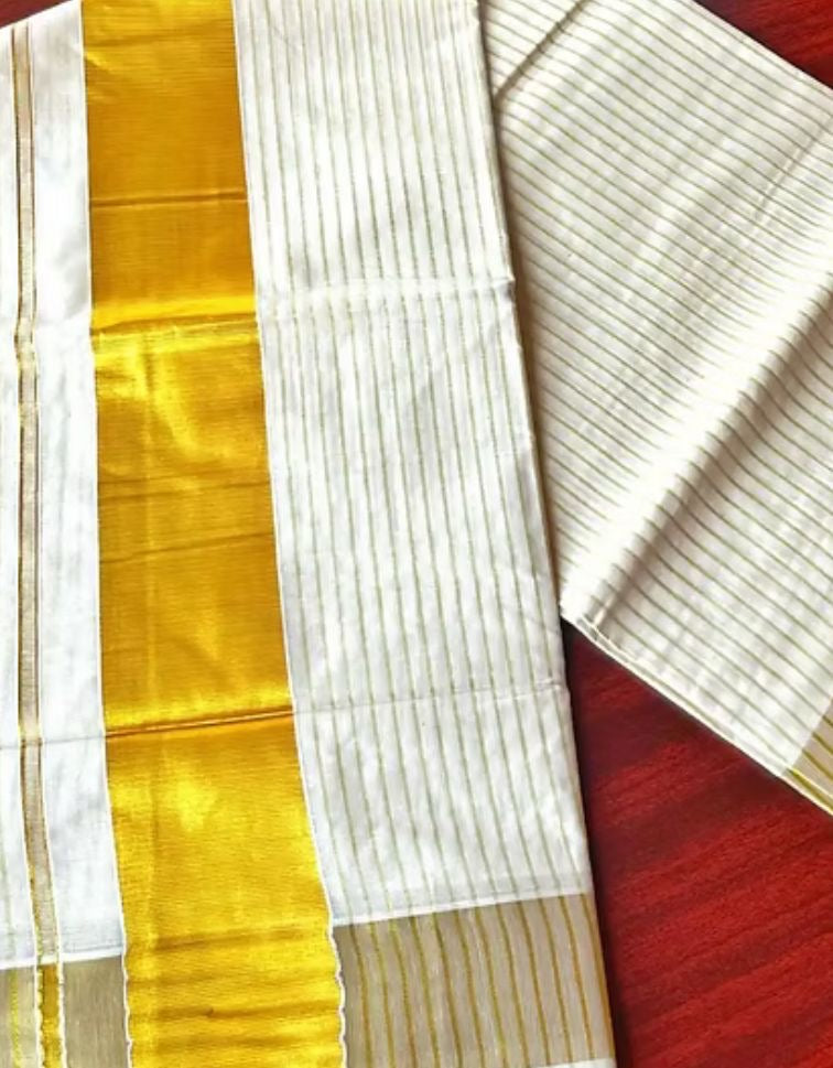 Sarvani Bridal premium golden zari striped Kerala Set Saree SAR10