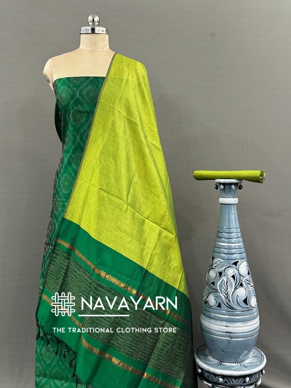 Pochampally Ikkat Suit materials Unstitched Green