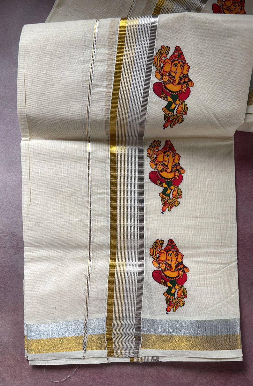 Gents Pure cotton Double Dhothy with Ganapathy Pattern