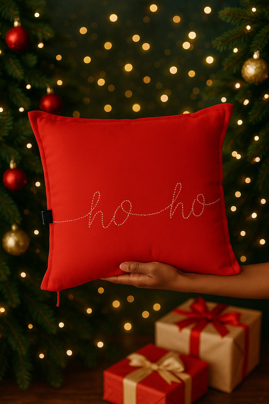 Hand embroidered Ho ho Christmas Cushions : pack of three