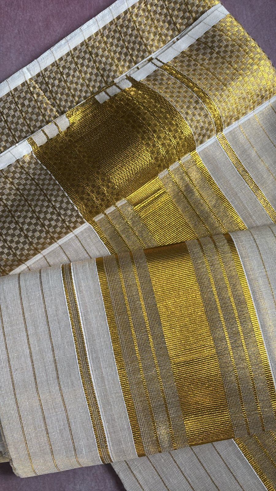 Sarvani 5 inch broad border zari striped Kasavu Set mundu