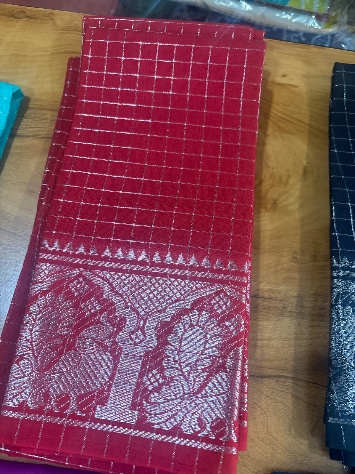 Sungudi handloom cotton silver zari kattam blouse fabric BLS15