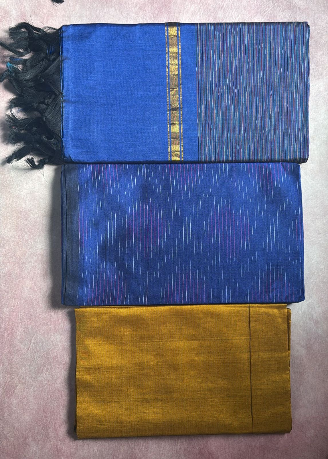 Pochampally Ikkat Suit materials Blue and Mustard
