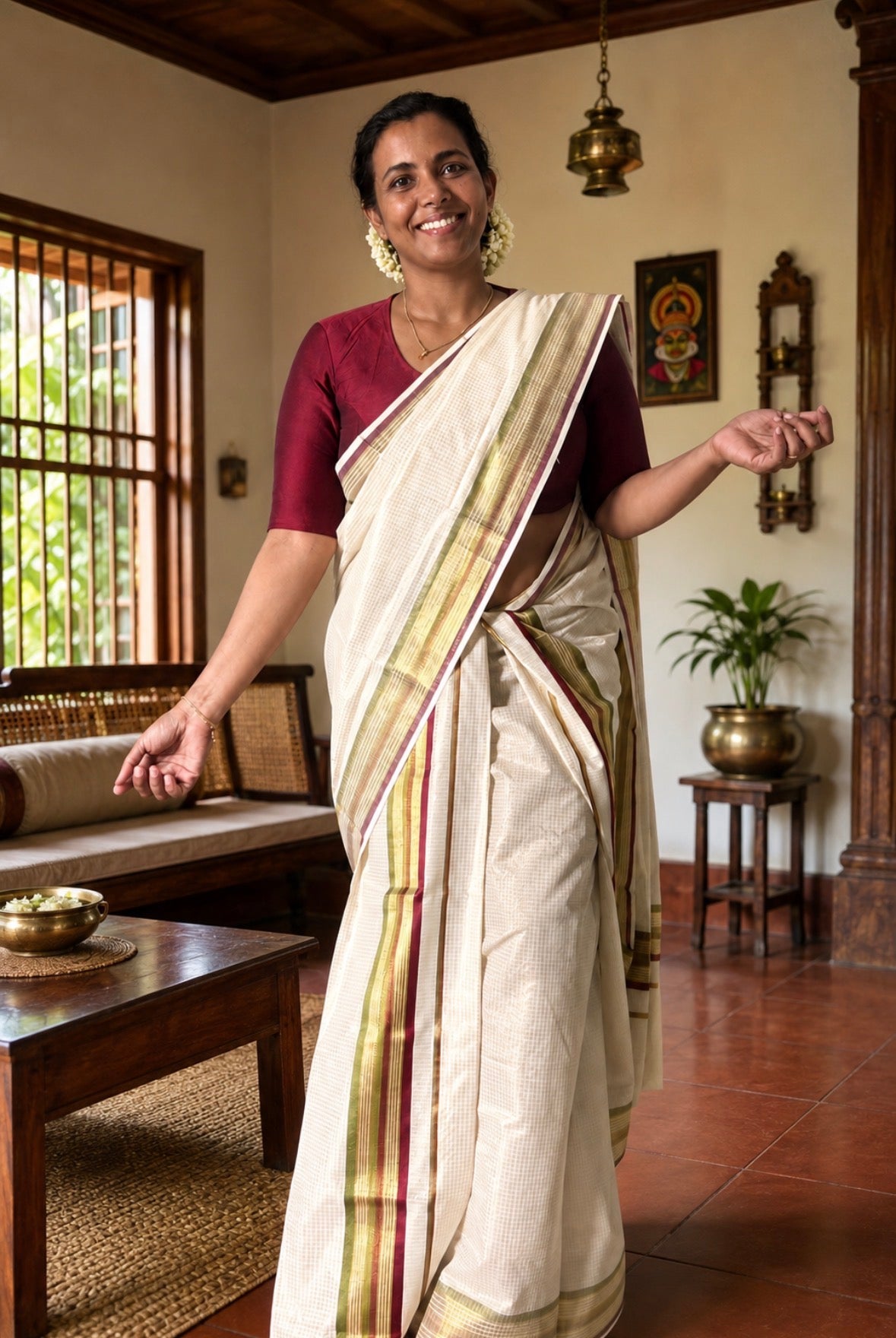 Handloom finish light weight Set Mundu