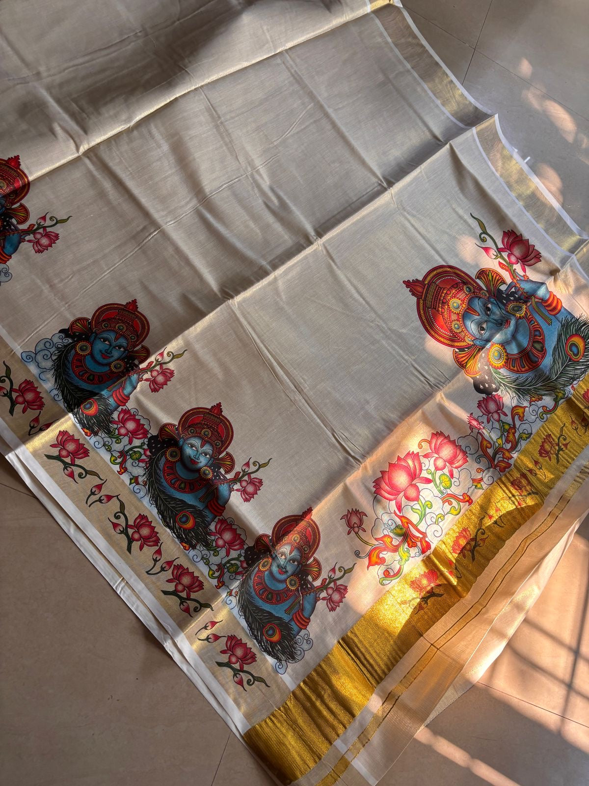 Sarvani Mural Krishna Golden Tissue Kerala Set Saree SAR06