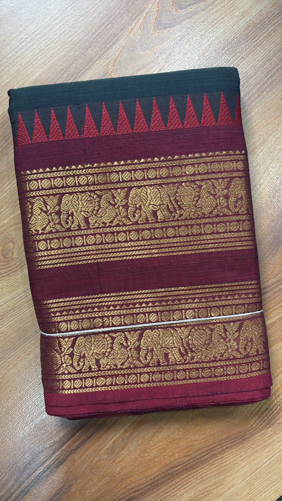 Dark green kanchi cotton dual border saree with blouse SGS46