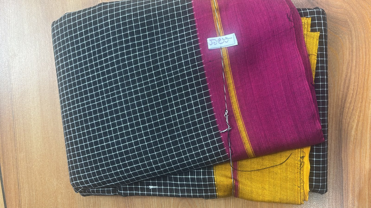 Patteda Aanchu black checks ganga jamuna handloom cotton Sarees PAT06