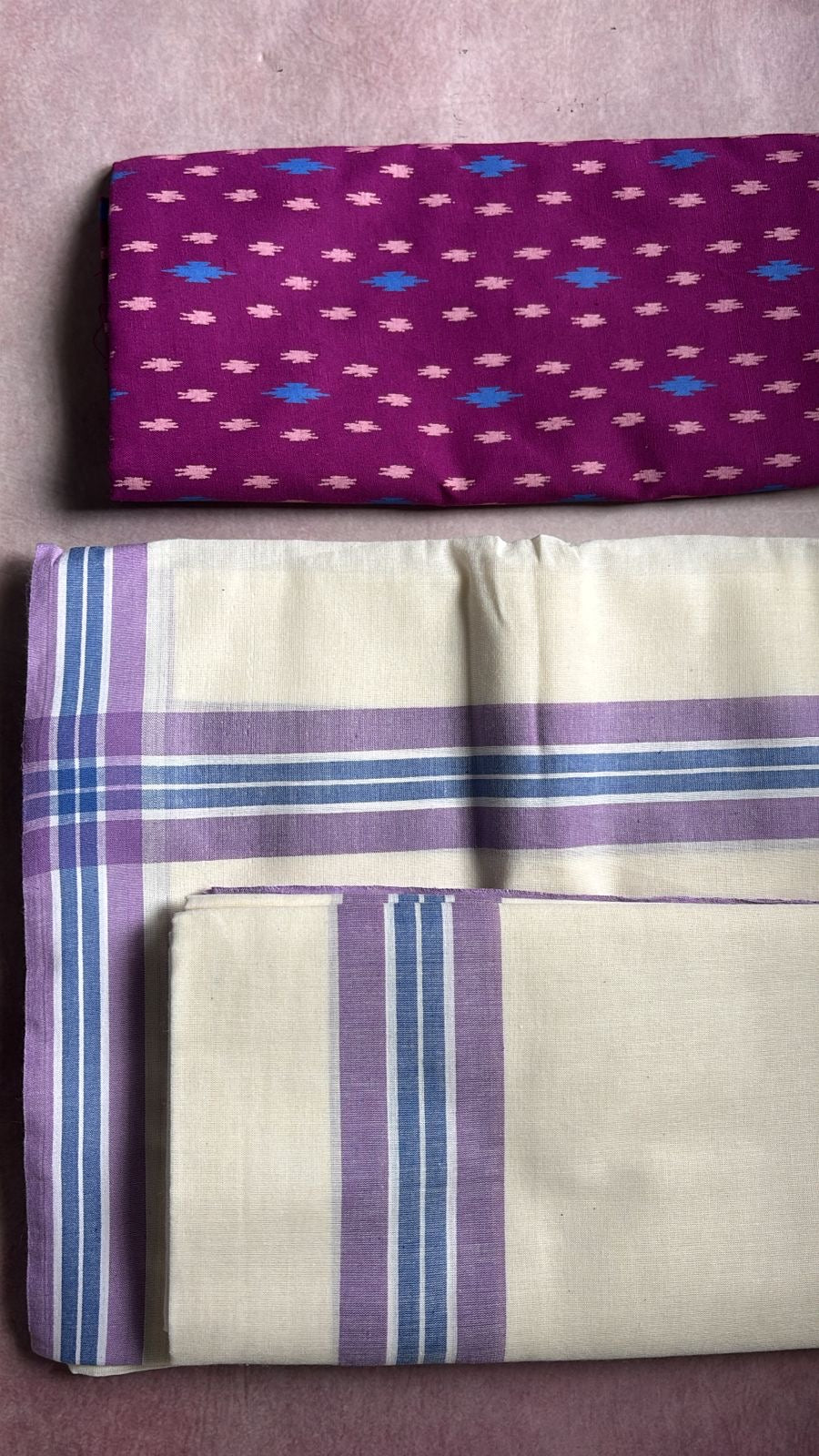 Mulloth Pure cotton Set Mundu with printed cotton blouse piece