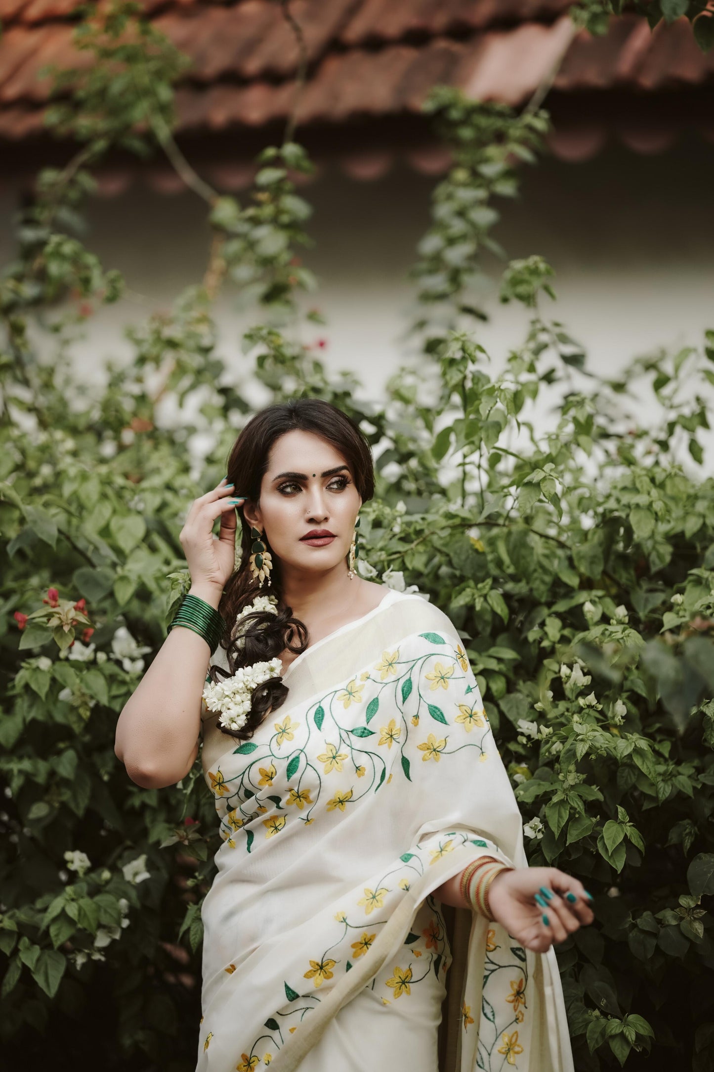 Kanikonna embroidered Kerala cotton Saree Vishu special