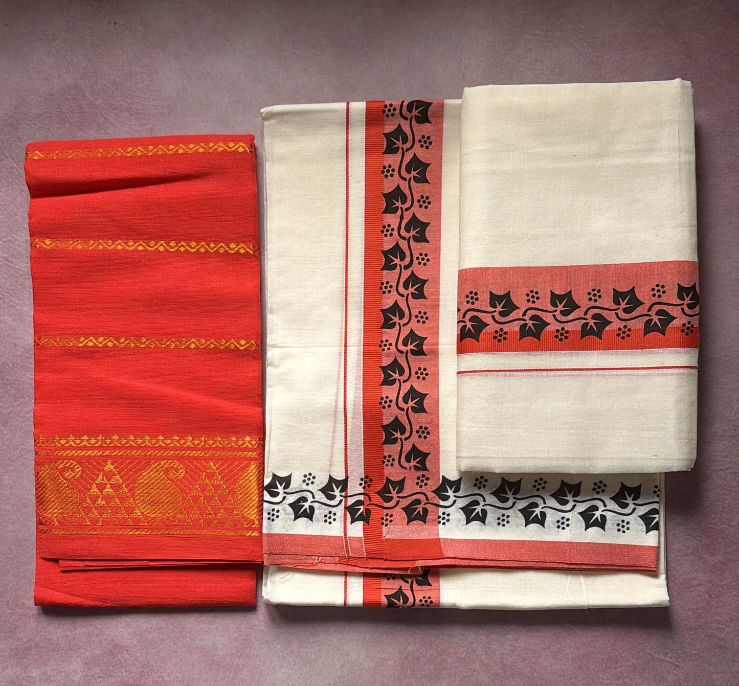 Special quality mulloth Set Mundu with handloom sungudi cotton blouse piece