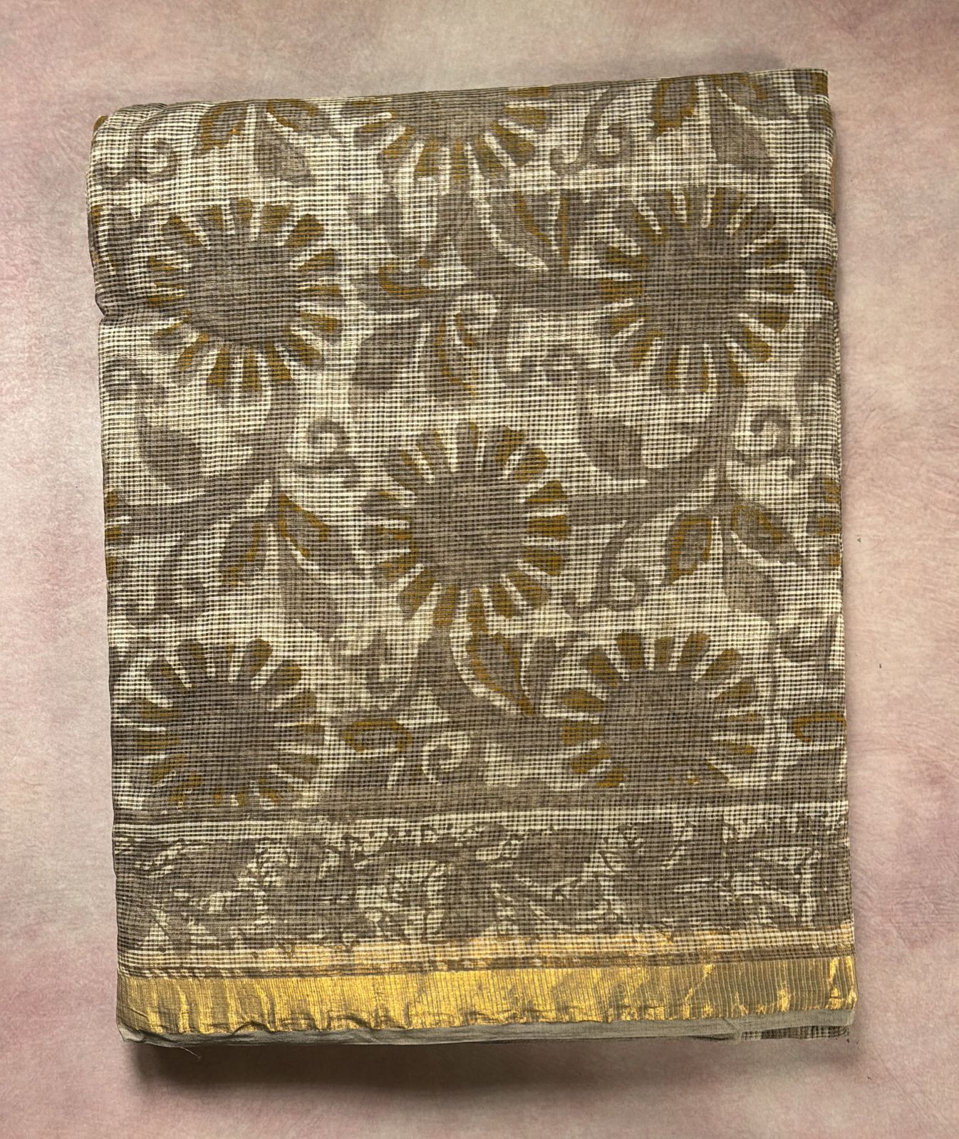 Kota doria floral Sarees brownish tint