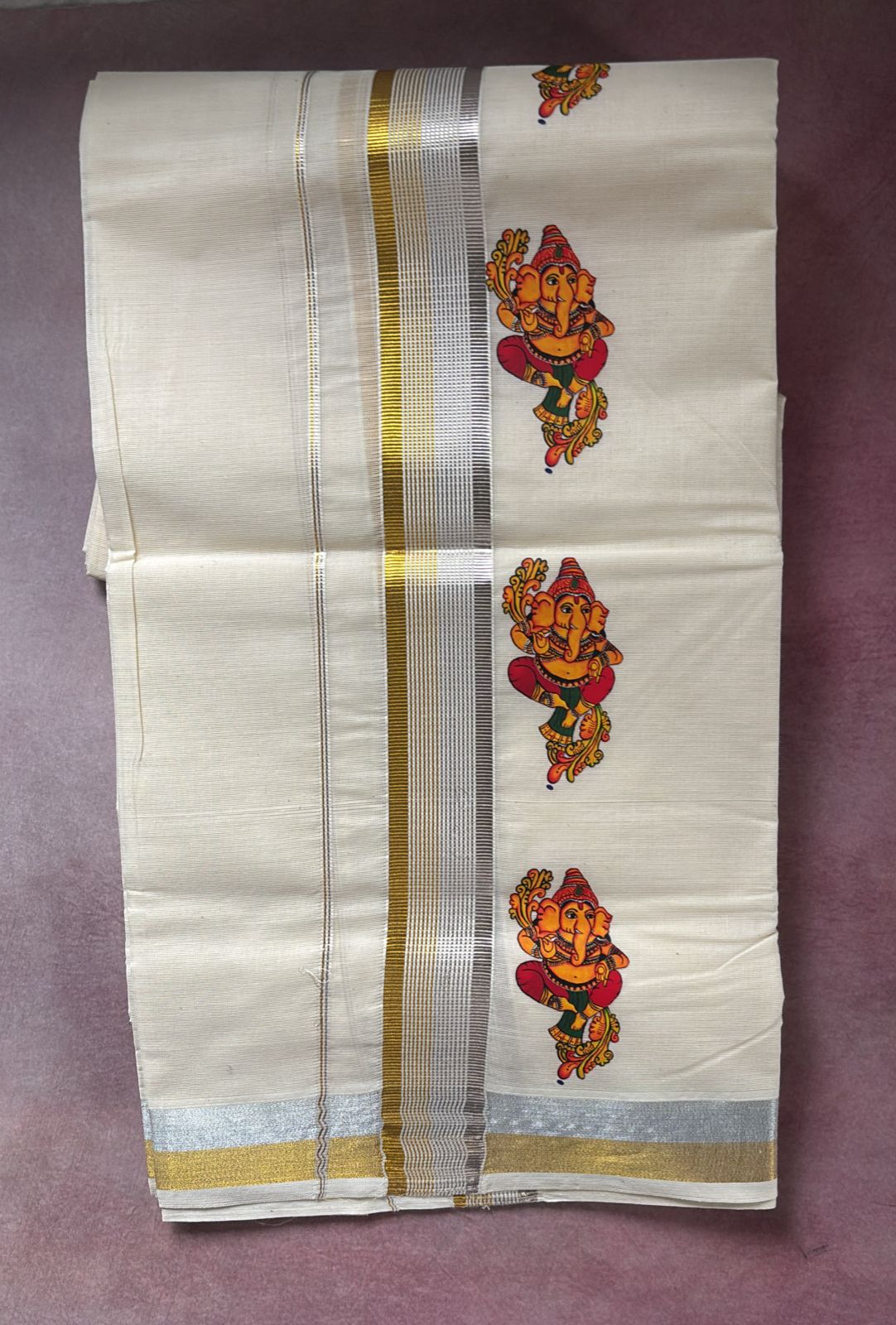 Gents Pure cotton Double Dhothy with Ganapathy Pattern