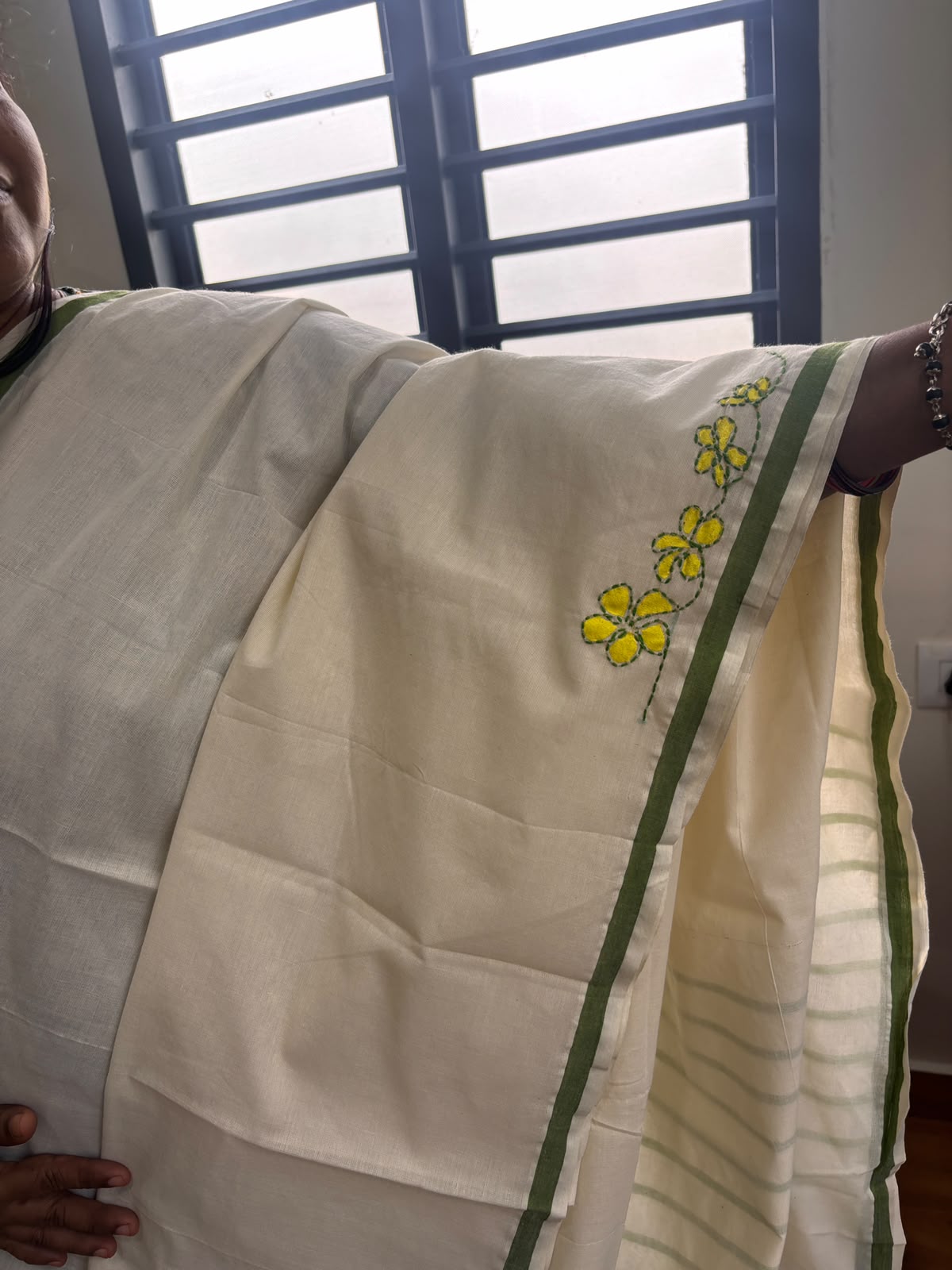 Handpainted Kantha Stich pure cotton Saree SAR62