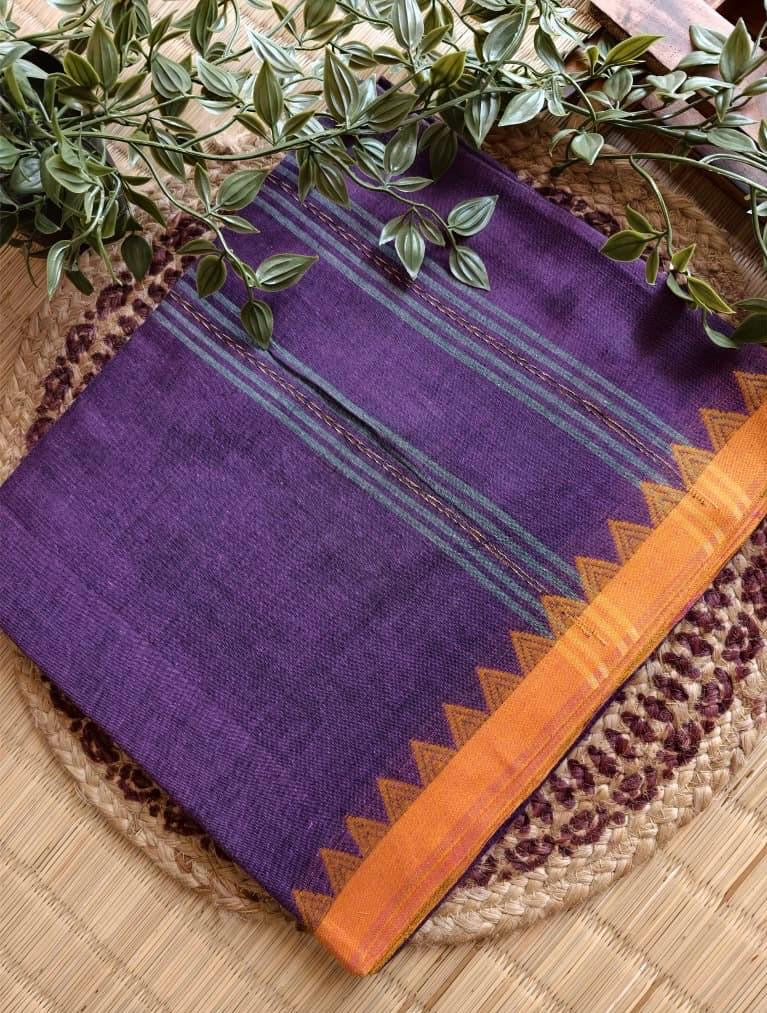 Dhaniakali certified handloom Cotton Saree violet and yellow