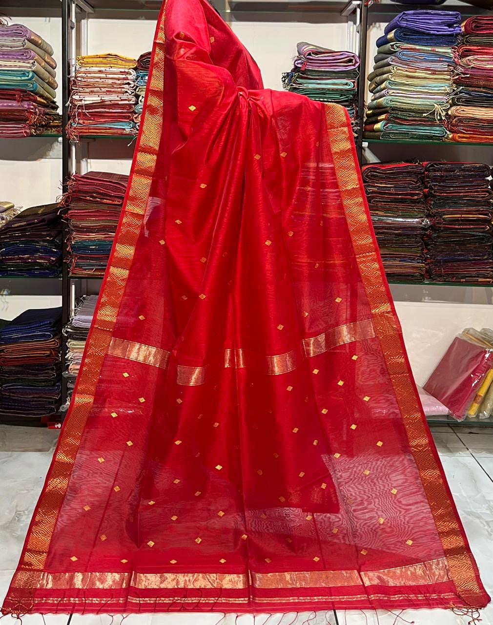 Maheshwari silk cotton diamond butta Saree