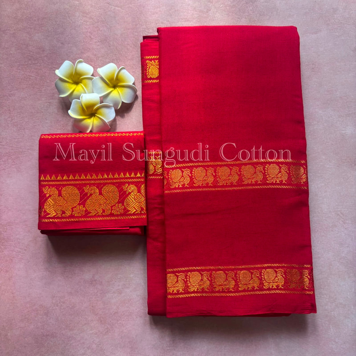Festive Red Sungudi cotton Saree with retta petta border