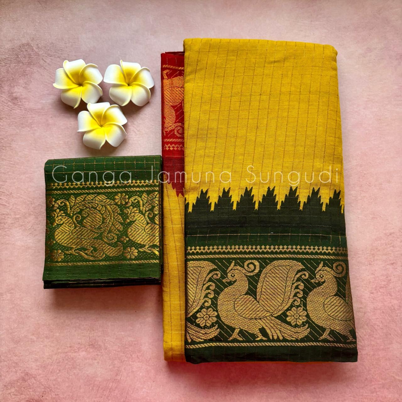 Pre order : Tarangini Handloom zari checks ganga jamuna sungudi sarees
