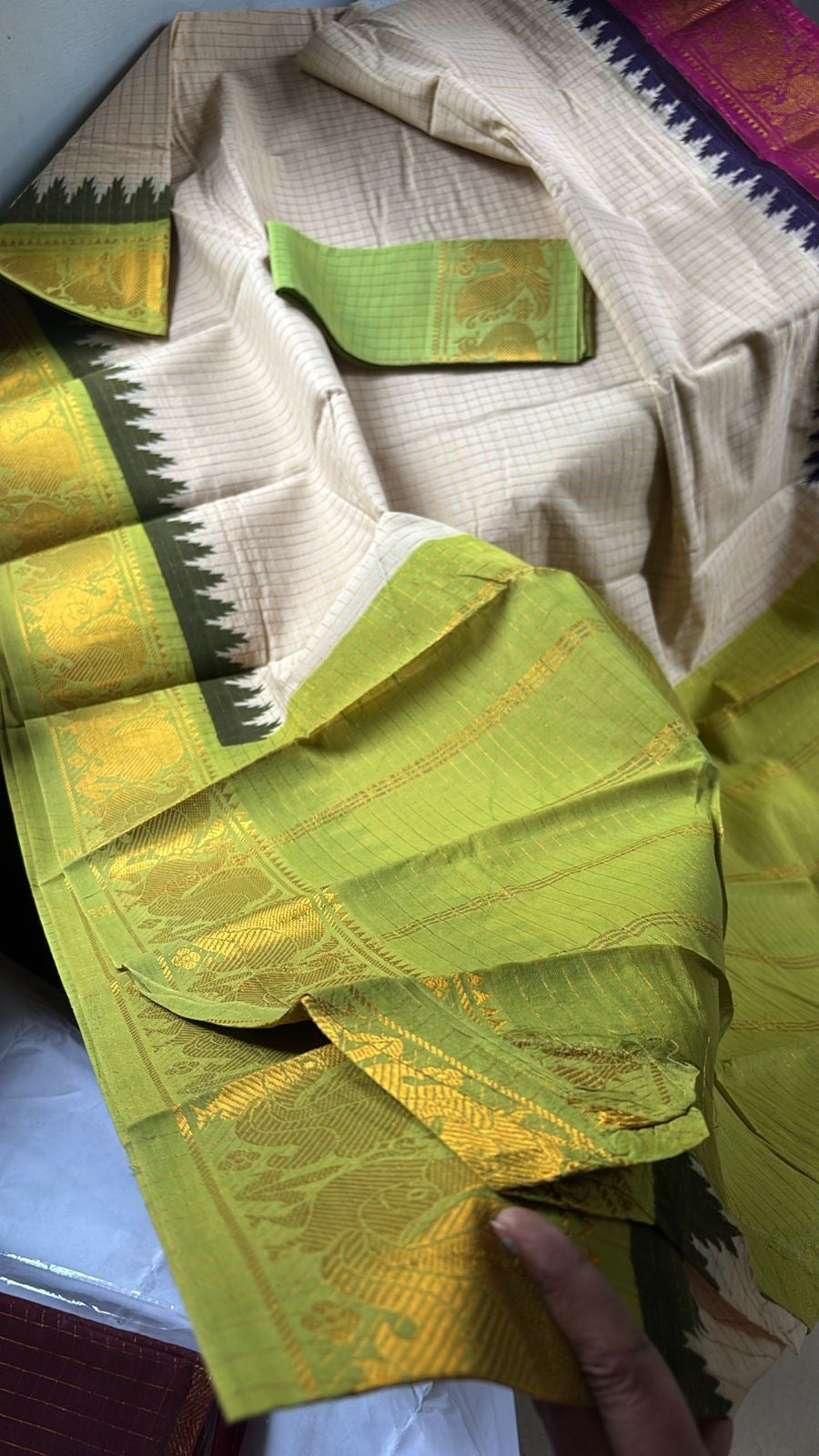 Tarangini Ganga Jamuna zari checks saree off white body colour