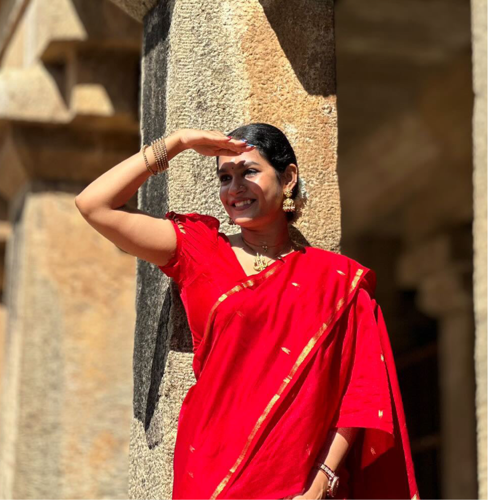 Kalyanika (कल्याणिका) Handloom Maheshwari Silk Cotton Saree, Festive Red (Sithara’s choice)